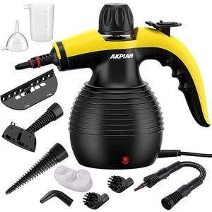 AKPIAN Handheld Steam Cleaner, 1050W Rapid-Heating Stainless Steel Boiler, Safety Locking Mechanism, Includes 10 Cleaning Tools, Deep Cleans Kitchens, Bathrooms, Cars, Windows, and More, Black