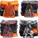 Choyaxo 100PCS Halloween Organza Bags Spider Web Print Satin Drawstring Candy Jewelry Bags 4 x 6 Inches/10 * 15cm, 4 Styles