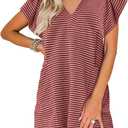 Acelitt Womens Casual Summer V Neck Cap Sleeve Shift Mini Dress with Pockets, S-XXL (Red)