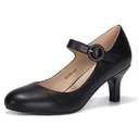 IDIFU Women's Jessy Dress Mary Jane Shoes Low Kitten Heels Closed Round Toe Office Work Wedding Pumps (Black Pu, 8.5 M US)