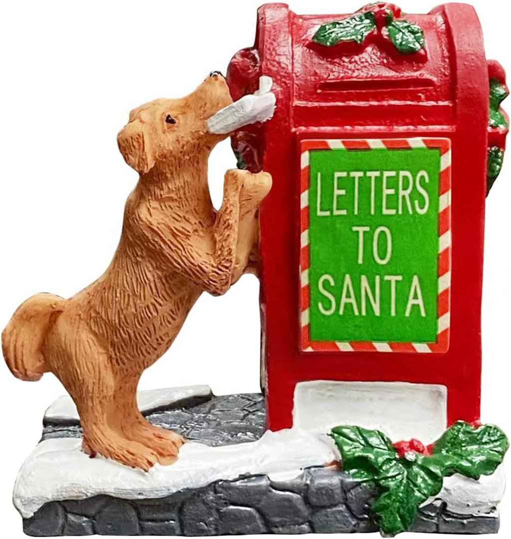 NINIPAPA Christmas Village Accessories Santa's Mailbox Villages Sets for Christmas Decoration Cute Doggy Letter to Santa Resin Christmas Ornaments