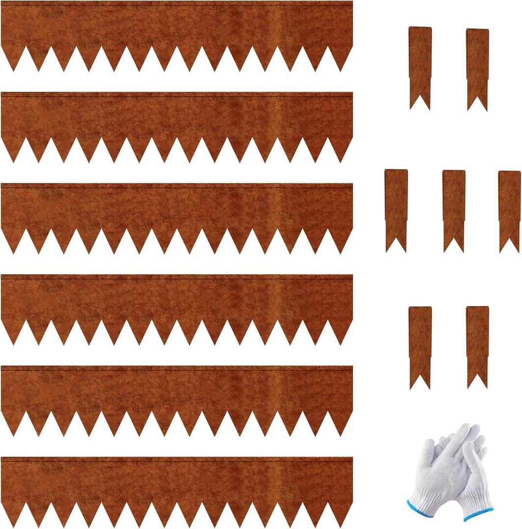 20ft.Cor-Ten Weathering Steel Landscape Edging(6 Pack)-8"x40"- Pre-Rusted Garden Edging with 7 Clips & Gloves - Durable,Flexible, Easy-to-Install for Landscaping,Tree Rings,Lawn & Garden