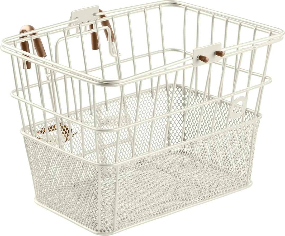Retrospec Apollo Detachable Front Bike Basket Steel Half-Mesh with Integrated Detachable Hooks and Built-In Handle, Easy Assembly and Portability for Bicycles (Eggshell)
