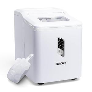 Igloo Automatic Ice Maker, Self- Cleaning, Countertop Size, 26 Pounds in 24 Hours, 9 Large or Small Ice Cubes in 7 Minutes, LED Control Panel, Scoop Included, Perfect for Water Bottles, Mixed Drinks (White)