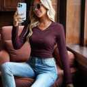 CiCiBird Women's V Neck Long Sleeve Blouse Lace Patchwork Slim Fit T Shirt Casual Fall Clothes (L)