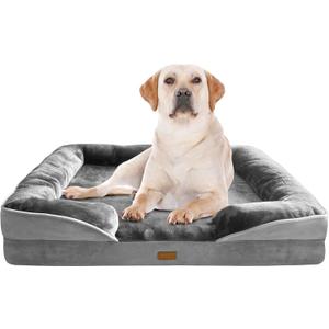 Orthopedic Dog Bed with Sides - Dog Sofa Beds for Extra Large Dogs, Supportive Foam Pet Couch Bed with Washable Removable Cover, Waterproof Lining and Non-Slip Bottom, Grey - XL-Plus