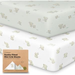 2-Pack Mini Crib Sheets Fitted - 38x26 Pack N Play Sheets for Pack and Play Mattress, Organic Cotton, Soft & Breathable Playard Bedding, Neutral Mini Toddler Bed Cover for Boys, Girls (Elly)