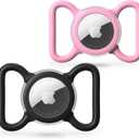 Waterproof Airtag Dog Collar Holder, Silicone & ABS Airtag Holder for Dog & Cat Collars, Ultra-Durable, Lightweight and Protective Airtag Case (Black & Pink, Large)