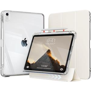 Case for iPad Air 11 Inch M4 /M3/M2 (2026/2025/2024), Air 5th/4th Gen 10.9 Inch (2022/2020) with Pencil Holder, Detachable Sliding Cover with Clear Hard Back Shell, Cream White