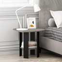 Furinno Simple Side Table Set of 2, 2-Tier Grey End Table with Soft Edges, Open Shelf Night Stand, Bedside Table, for Living Room, Bedroom, Grey Oak