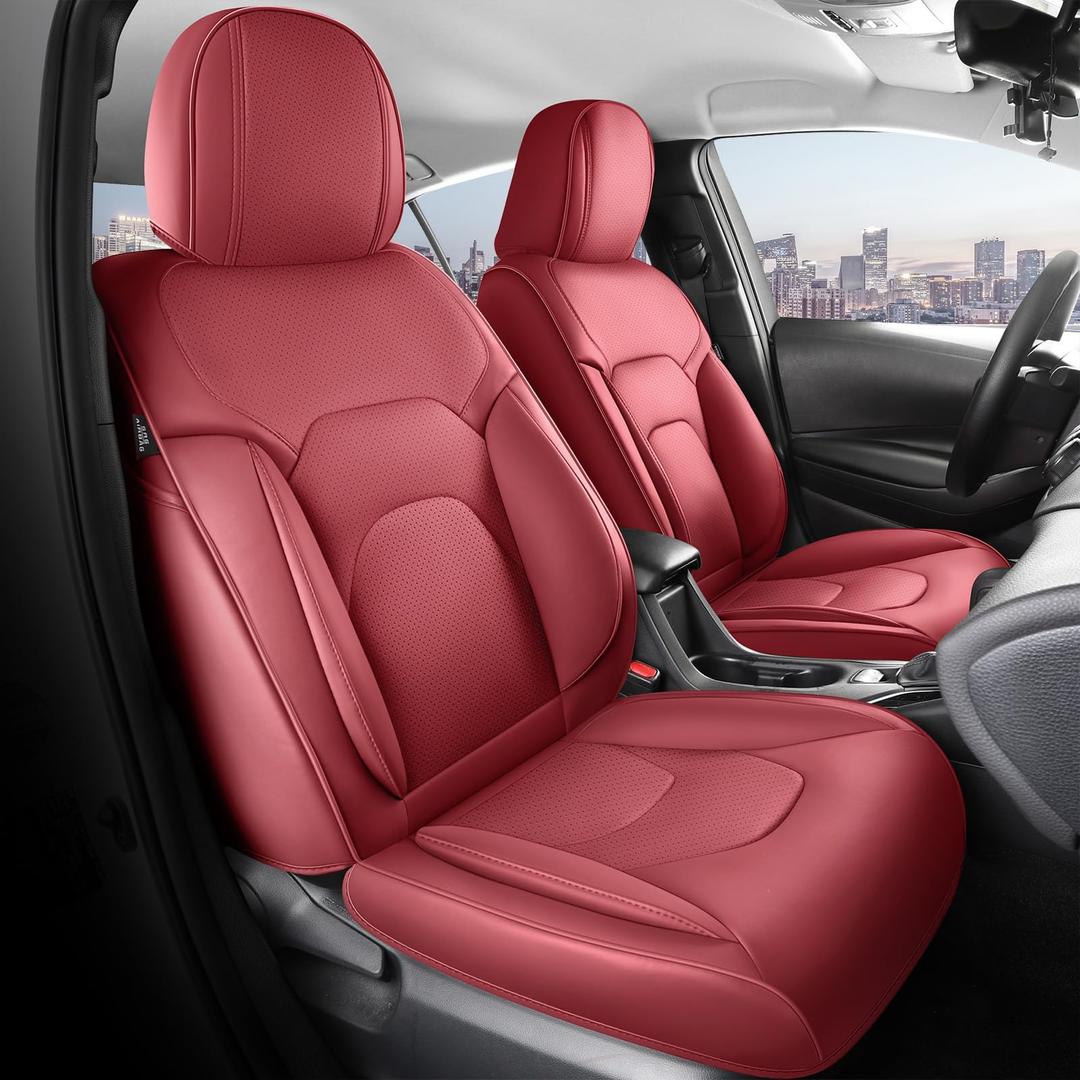 FREESOO Car Seat Covers Front Seats 2PCs,Waterproof Automotive Seat Covers, Leather Cars Interior Covers, Seats Protection Universal fit Babies & Adult (WineRed)