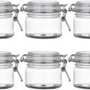 6 Pcs 220ml/7.3oz Empty PET Storage Jar With Locking Clamp Sealed Food Storage Container Bottles Canister Airtight Flip Jar For Sugar Coffee Candy Nuts Spices Cookie And More (clear)