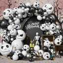 Halloween Balloon Arch Garland Kit with Skull Foil Balloons, 108 pcs Black Agate Marble White Metallic Silver Latex Balloons with Ghost Face Print Balloon for Kids Halloween Party Decorations Supplies