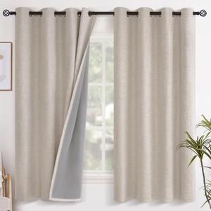 YoungsTex Oatmeal Linen Blackout Curtains for Bedroom 63 Inch Length, Room Darkening Window Drapes Heat Blocking for Living Room Farmhouse Thermal Insulated with Grommet, 2 Panels, 52 X 63 Inch