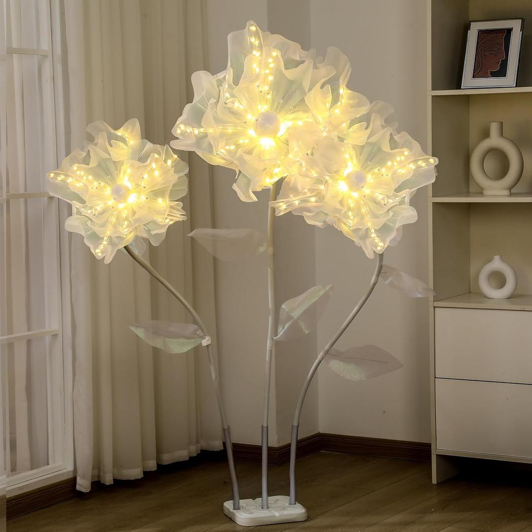 3 Pcs 4.9ft Giant LED Flowers Light with Stem and Standing Base Large Artificial Silk Flowers Light up Decor Wedding Decoration for Reception Baby Shower Birthday Party Supplies Outdoor Indoor