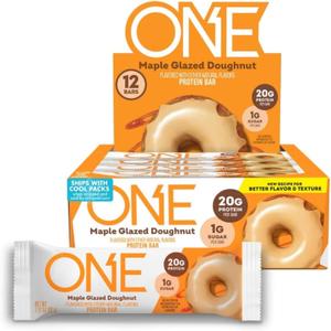 ONE Protein Bars, Maple Glazed Doughnut, Gluten Free with 20g Protein and 1g Sugar, Pantry Staples, 2.12 oz (12 Count) BB 03/2026