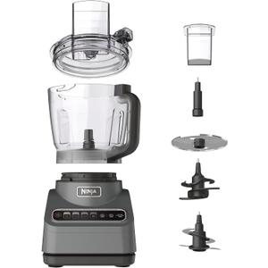 Ninja Food Processor, Professional Plus, 1000 Peak Watts, 4 Functions for Chopping, Slicing, Purees & Dough with 9-Cup Processor Bowl, 3 Blades, Food Chute & Pusher, Silver, BN601