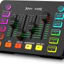 Gaming Audio Mixer with RGB, Streaming/PC Mixer with XLR Microphone Interface, 6 Voice Changing Modes Individual Control, Mute Button,48V Phantom Power