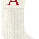 Paulmele 20 Inches Christmas Stockings with Initials,Knit Embroidered Letter White Christmas Stocking,Monogram Christmas Stocking for Famliy Holiday and Xmas Tree Fireplace (Letter A)