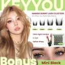 KEYYOU Brown Flaunt Lash Clusters Kit - Flora Volume D Curl Manga 8-16mm Spikes Lash Extension Kit Includes Bonus Bunny Black Lashes with Bond and Seal, Remover & Applicator for DIY at Home(CoCoa03)