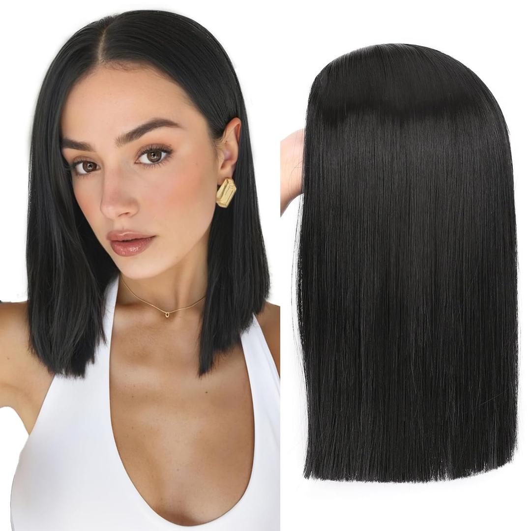 HANNE Natural Black Shoulder Length Bob Wig for Women Short Straight Hair Middle Part Heat Resistant Bob Wigs for Daily Use or Party (Black)