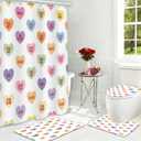 MEHOFOND 4pcs Valentines Shower Curtain Set Colorful Conversation Hearts Shower Curtain Sets for Valentine Heart Candy Bathroom Decor Curtains with Non-Slip Rugs Toilet Lid Cover and Bath Mat