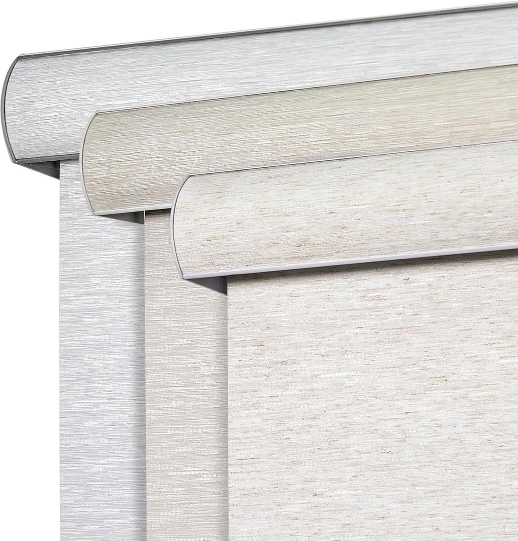Joydeco Natural Woven Roller Shades for Indoor Windows, Cordless Blackout Blinds with Curved Valance, Thermal Insulated UV Protection Privacy Window Shades for Home and Office (Cream,24" W x 64" H)