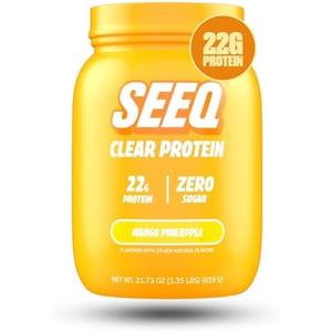 SEEQ Clear Protein Powder - Mango Pineapple - 22 Servings - 22g Clear Whey Protein Isolate - Zero Sugar - 0g Lactose - Allergen Friendly - GLP1 Support - Bone Health - Muscle Post Workout Recovery BBD: 08-2027