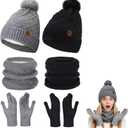 MEWTOGO Thick Fleece Winter Warmer Breathable Beanie Neck Gaiter Touchscreen Gloves Set for Women Gifts, 2 Sets (Black)