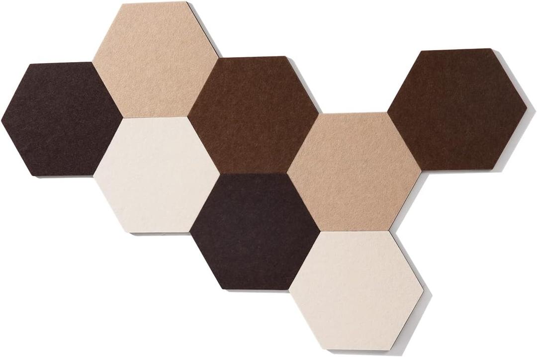 LAJAR 8 Pcs Self Adhesive Felt Bulletin Board Tiles (Large), Hexagon Color Felt Pin Board Wall Tiles for Photos, Pictures, Memos (Camel Large)