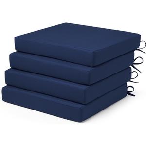 Outdoor Chair Cushions Set of 4 Fade Water Resistant, Patio Furniture Cushions with Non-Slip Ties,Square Cushions for Outdoor Furniture and Lawn Dining Chairs, 18.5 x 16 x 3, Navy