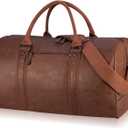 Seyfocnia Oversized Duffle Travel Bag for Men or Women, Waterproof PU Leather Weekend Gym Bag Large Carry On Bag Overnight Hangbag (Brown)