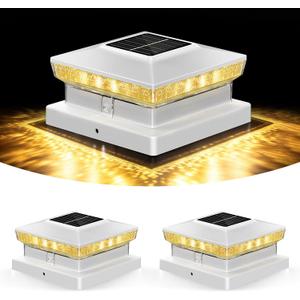 Solar Post Cap Lights 2 Packs for 4x4 5x5 Wooden/Vinyl Posts, IP65 Waterproof Fence Post Solar Lights with Warm/Cool/Neutral Lighting, Outdoor Post Lights for Garden, Patio, Porch- White