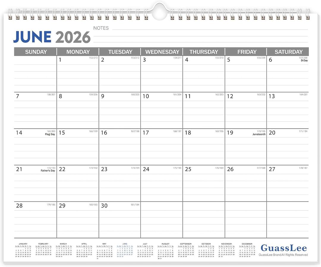 GuassLee 2026-2027 Wall Calendar - 19 Months Hanging Calendar from Jun. 2026 to Dec. 2027, 14" x 11.5", with Notes for Easy Planning School Home Office