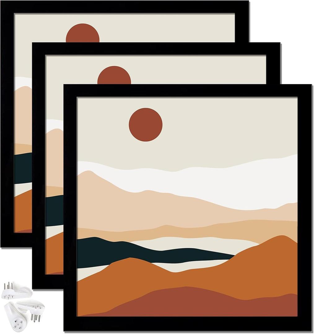 Black 24x24 Picture Frame Set of 3, High Transparent Frame for 24 By 24 Square Photo Collage Canvas Poster Size Wall Mount and Tabletop Horizontally Vertically (Black, 24 x 24 inches)