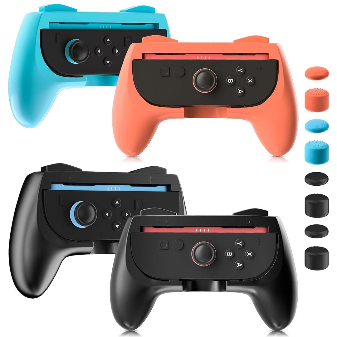 FANPL Grips for Nintendo Switch 2 Joy Con Controller, Ergonomic Design for Switch 2 Joycons Hand Grip with 8 Thumb Grip Caps (4 pack)