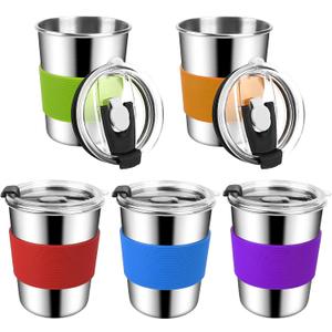 ShineMe 8oz Small Kids Cups Spill Proof, 5pack Stainless Steel Sippy Cups with Lids and Silicone Sleeves, Reusable Toddler Cup for Hot and Cold Drinks, BPA Free Snack Cup Apply for Indoor/Outdoor