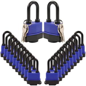 SEPOX 20Pcs Heavy-Duty 44mm 1.75" Out-Door Padlock Keyed-Alike, Water-Proof Cover, Steel Lock with Same-Key, Weather-Proof Extra-Long-Shackle Anti-Rust, Brass Cylinder for Boat,Fishing, Marine,Fence (20Blue)
