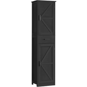 TEENFON Tall Bathroom Cabinet, Storage Cabinet with 6 Shelves & Drawer, Bathroom Storage Cabinet with Adjustable Shelves, Tall Cabinet for Living Room, Home Office, Black