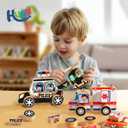 HUZU Emergency Vehicles 3D Puzzle Toy, Rescue Squad Wooden Snap Button Connection Building Blocks for Kids 3-8, Fire Truck Ambulance Police Car Helicopter Montessori Gifts for Preschool Children, Medium to Large