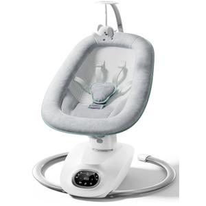 Momcozy CocoSway Baby Swing, Electric Swing for Infants with 180 Rotating Seat, 6 Soothing Sway Motions & 4 Speeds, Remote & Touchscreen, 8 Preset Lullabies, Grey (Gray)