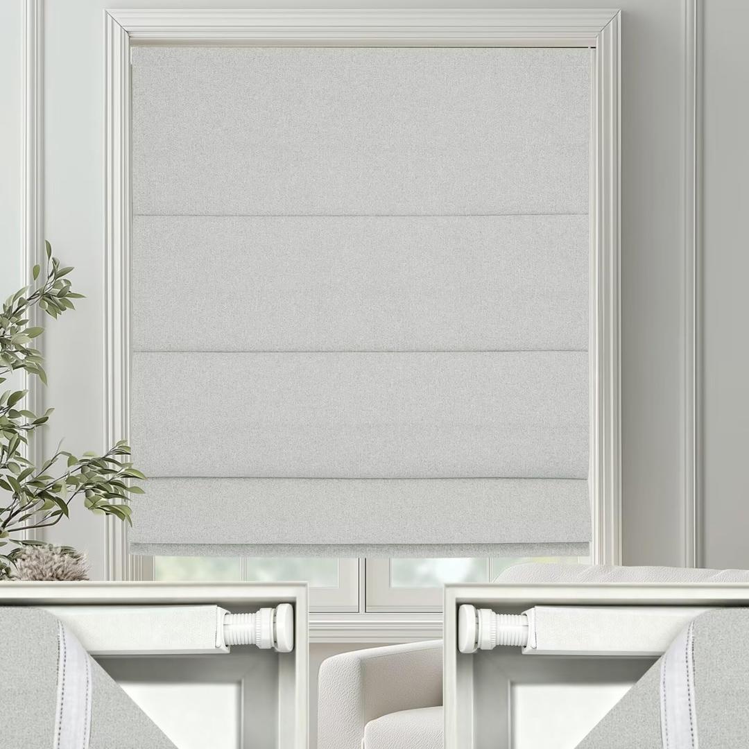 Changshade No Drill Roman Shades Cordless Blinds Blackout for Indoor Windows, Room Darkening Black Out Tension Rod No Hardware No Tools Inside Mount,Shade Size 36 Inch Wide 50 Inch High,Light Grey