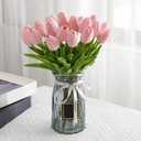 Artificial Tulips 20Pcs Real Touch Fake Tulips PU Flower Arrangement Bouquets for Home Party Decoration Holiday (Pink)