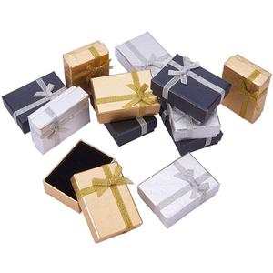 PH PandaHall 12pcs Small Jewelry Gift Boxes, 2x2.7x1 Inch Tiny Gift Boxes with Lid Metallic Paper Earring Box with Bowknot for Christmas Gifts Jewelry Necklace Bracelet Silver Bar Packing Wedding