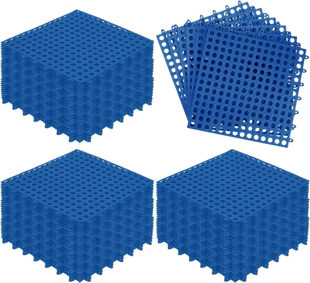 Tinideya 50 Pcs Drainage Mats 11.8'' x 11.8'' Modular Interlocking Floor Drainage Tiles Splicing Pool Floor Mat, Non Slip TPE Soft for Outdoor Deck Greenhouse Shower Bathroom Pool(Dark Blue)