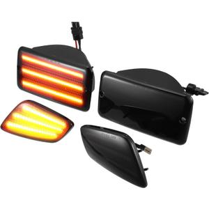 LED Side Marker Light 55155629AC Front Driver Passenger Turn Signal Lights Fender Sidemarker Lamps for Jeep Wrangler Black Lens Amber LED Light 2 Pair