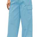 YOCUR Womens Casual Elastic High Waisted Work Pants Cotton Straight Leg Drawstring Trousers (XX-Large, B03-blue)