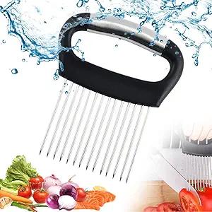 Onion Holder & Lemon Slicer Cutter Tool – Stainless Steel Vegetable & Fruit Slicing Assistant for Easy, Safe Cutting (Silver)