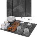 Large Black Stone Dish Drying Mat - Foldable & Water Absorbing Dish Drying Mat with Cleaning Tools, Anti-Slip, Stain Resistant, Easy-Clean, Kitchen Drying Mat and Highly Absorbent Bath Mat 24" x 16"