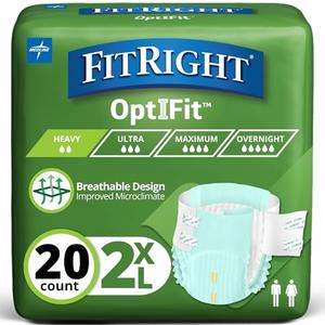 FitRight OptiFit Extra Adult Briefs, Incontinence Diapers with Tabs, Moderate Absorbency, 2XL, 60 to 70", 18 Count